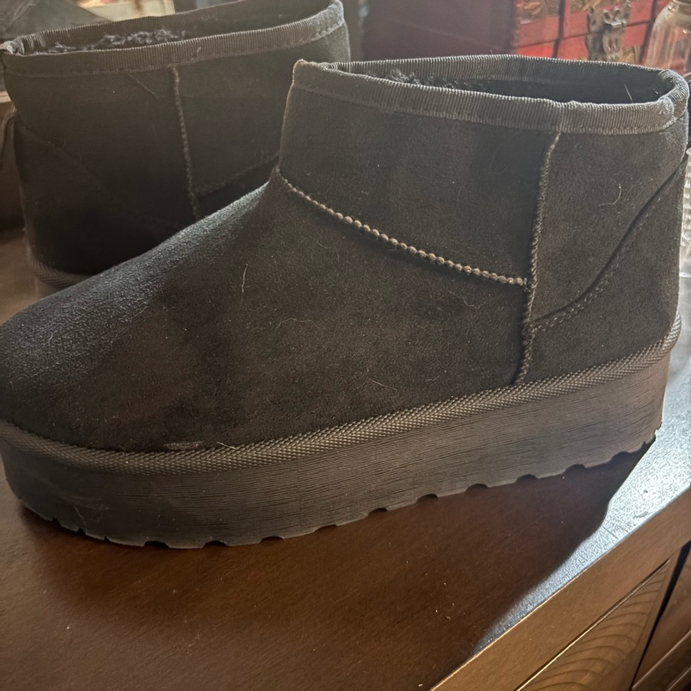 Black faux Suede Platform Ankle Boots
